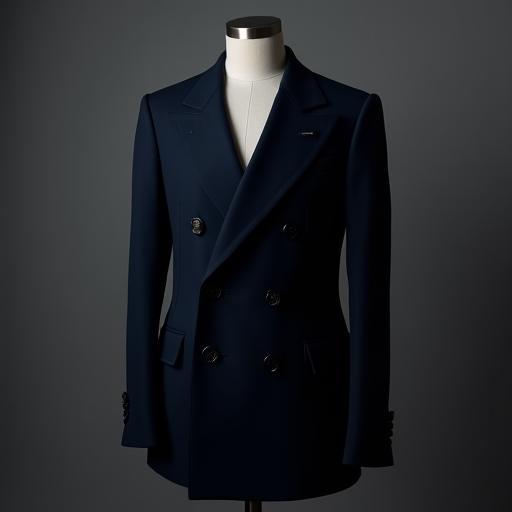 Double-breasted wool suit displayed on mannequin