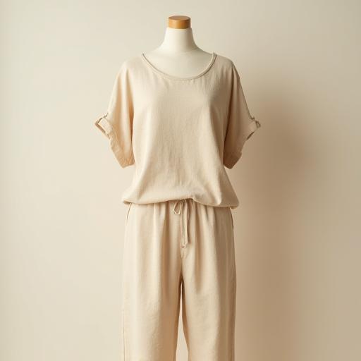 Organic linen two-piece set in sand colour